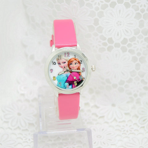 2016 Cartoon Children Watches Princess Elsa Anna Watches Fashion Girl Kids Student Cute Leather Sports Analog Wristwatch relojes