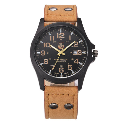 Brand sport Military Watches fashion casual quartz watch Leather Analog men 2015 new SOKI Luxury wristwatch Relogio Masculino