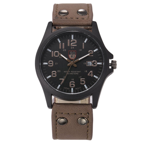 Brand sport Military Watches fashion casual quartz watch Leather Analog men 2015 new SOKI Luxury wristwatch Relogio Masculino