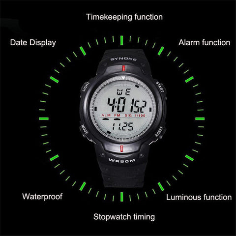 New Fashion Men Sport Watches SYNOKE Brand LED Electronic Digital Watch 50M Waterproof Outdoor Dress Wristwatches Military Watch