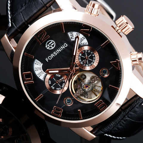 Stock In Russian Luxury Brand FORSINING Genuine Leather Strap Automatic Mechanical Watch Calendar Date Men Sports Wristwatch