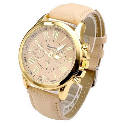 New Design Women's Fashion Geneva Roman Numerals Faux Leather Analog Quartz Wrist Watch