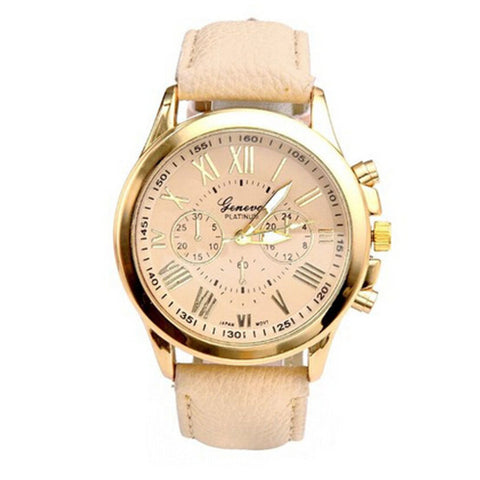 New Design Women's Fashion Geneva Roman Numerals Faux Leather Analog Quartz Wrist Watch