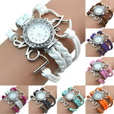 Girl's Knitting Faux Leather Band Love Heart Charm Rhinestone Bracelet Watch