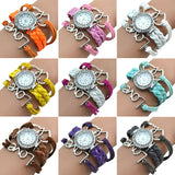 Girl's Knitting Faux Leather Band Love Heart Charm Rhinestone Bracelet Watch