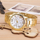 Hot Luxury Geneva Fashion Women Ladies Watches Gold Stailess Steel Roman Numerals Analog Quartz Wrist Watch