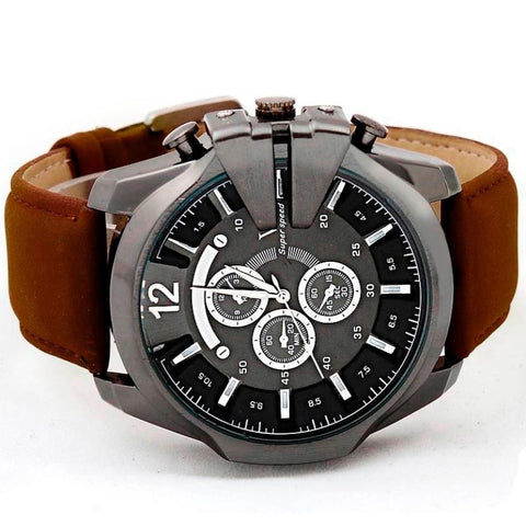 Hot Marketing 2016 Luxury Men Watch Analog Sport Steel Case Quartz Dial Leather Wrist Watch F03