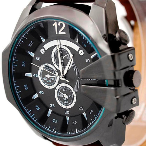 Hot Marketing 2016 Luxury Men Watch Analog Sport Steel Case Quartz Dial Leather Wrist Watch F03