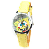 Hot Selling Fashion Spongebob cartoon watch children leather strap watches kids quartz wristwatches Best Gifts