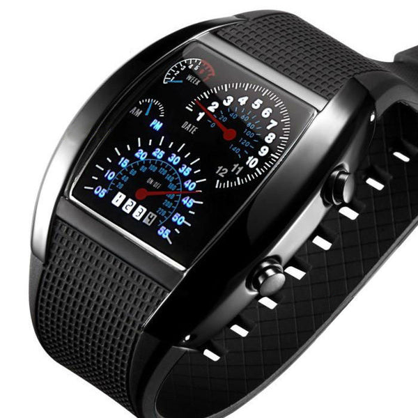 Men Sports Watches LED Digital Watch Men s Race Speed Car Meter