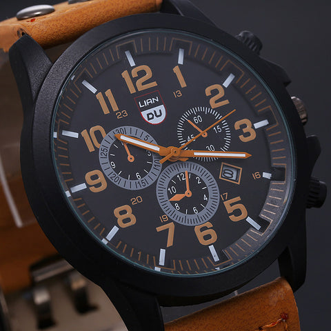 Men's Luxury Watches Liandu Style Brand Sports Watches 2015 Quartz Watch Casual Men Military Waterproof Leather Watch AB568