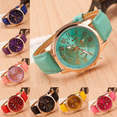 New 2015 Women Dress Watches Fashion Geneva Women Watches Leather Quartz Watch Casual Wristwatch Montre Femme Relojes Mujer 2015